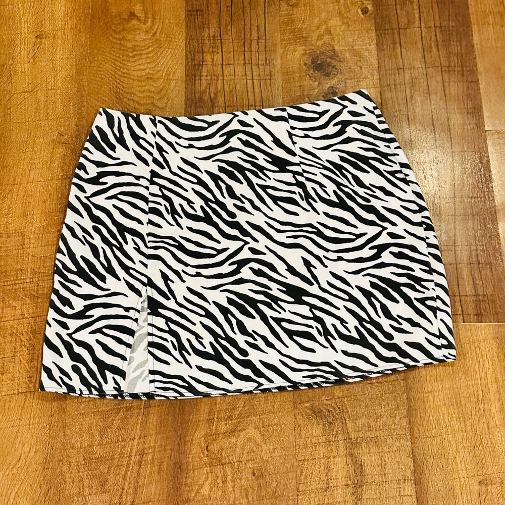 Black and White Animal Print Mini Skirt